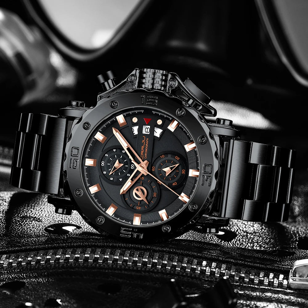 CRRJU Watch for Men Top Brand Luxury Big Dial Stainless Steel Waterproof Chronograph Wristwatches with Date Relogio Masculino