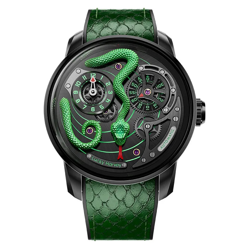 High End Automatic Golden Mechanical Snake Hand Watch for Men Custom Made Chinese With Moving Dragon Wrist Watch Customization