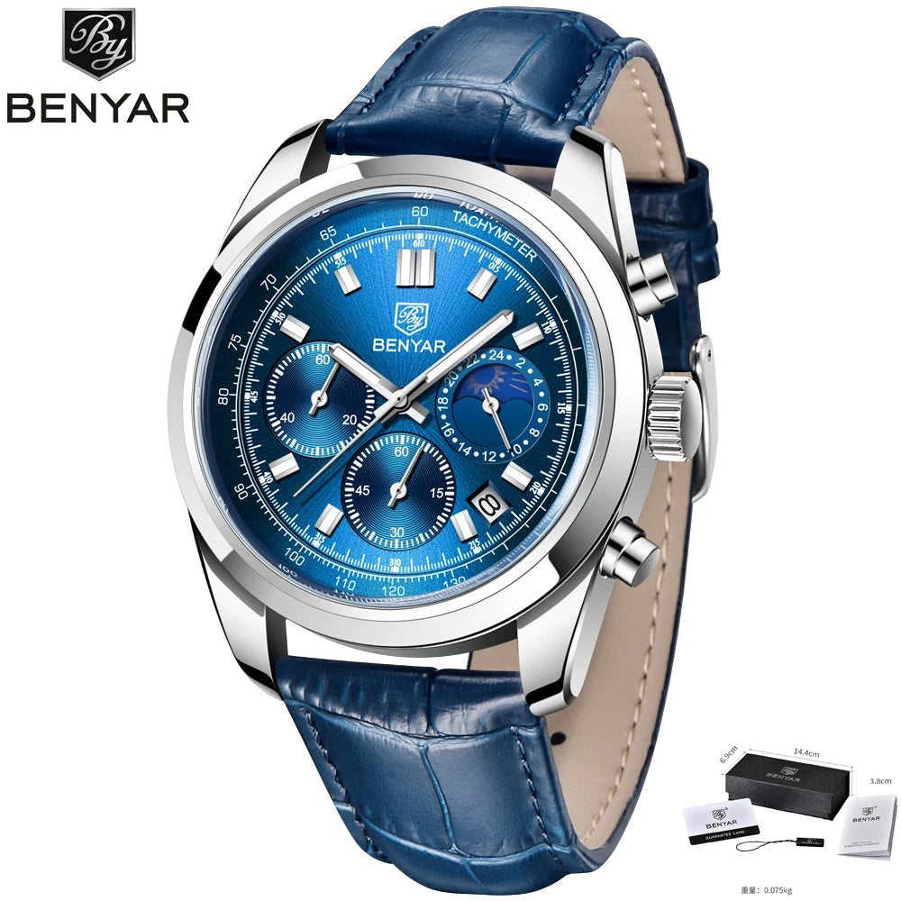 Luxury Men Quartz Wristwatches Top Brand Genuine Leather Chronograph 30M Waterproof Sport Watch Men Reloj Hombre Dropshipping