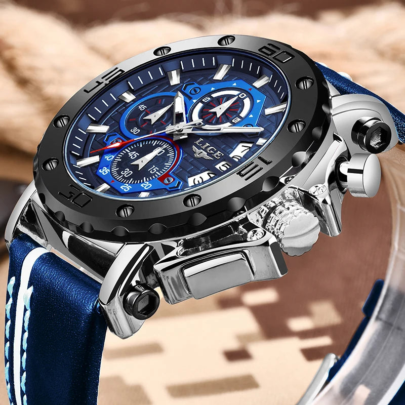 2025 LIGE New Mens Watches Top Brand Luxury Big Dial Military Quartz Watch Leather Waterproof Sport Wristwatch Relogio Masculino