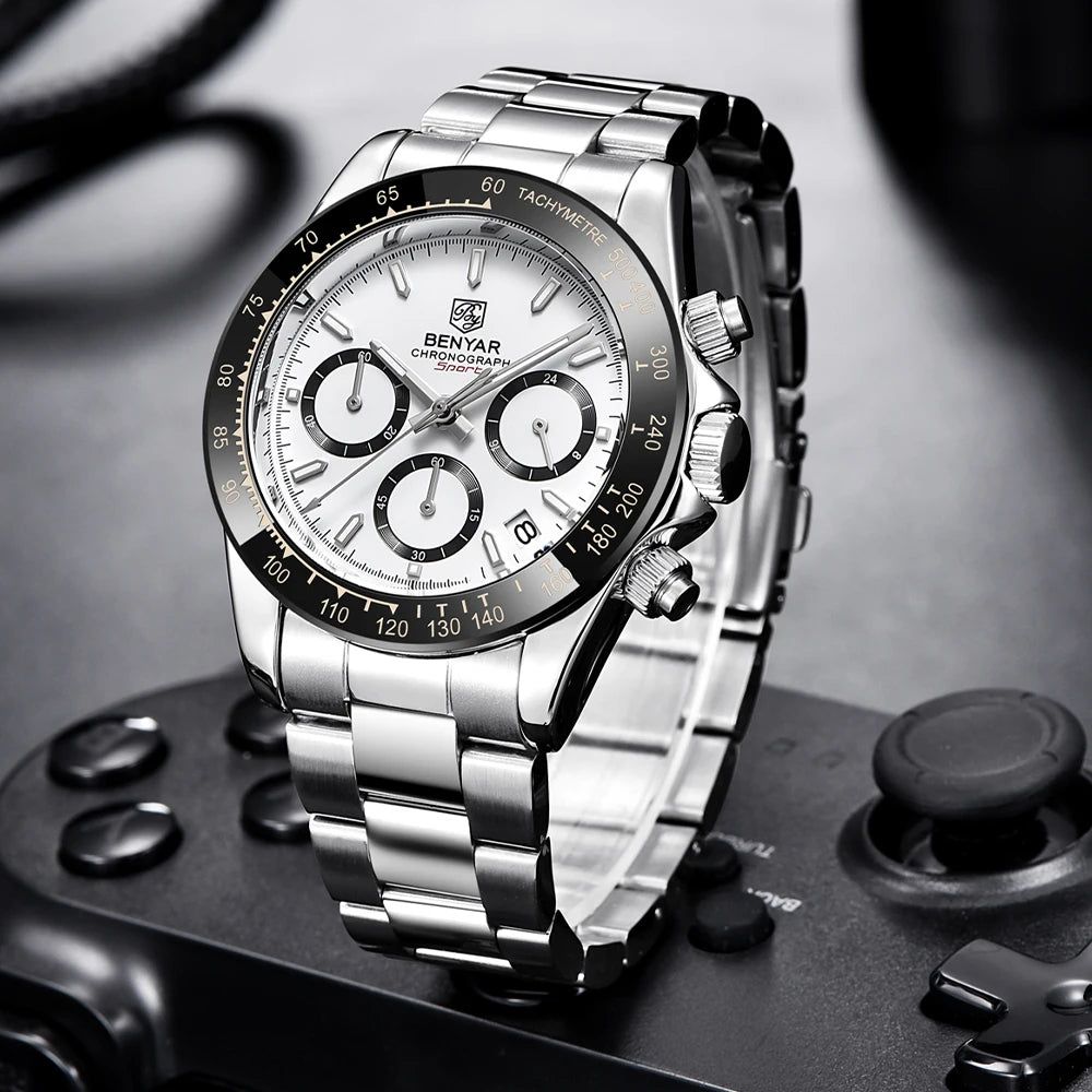Relojes Hombre 2024 BENYAR New  Watches Men Luxury Brand Chronograph Male Sport Watches Waterproof Stainless Steel Quartz  Watch