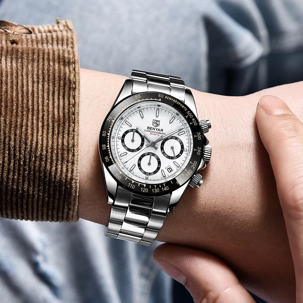 Relojes Hombre 2024 BENYAR New  Watches Men Luxury Brand Chronograph Male Sport Watches Waterproof Stainless Steel Quartz  Watch