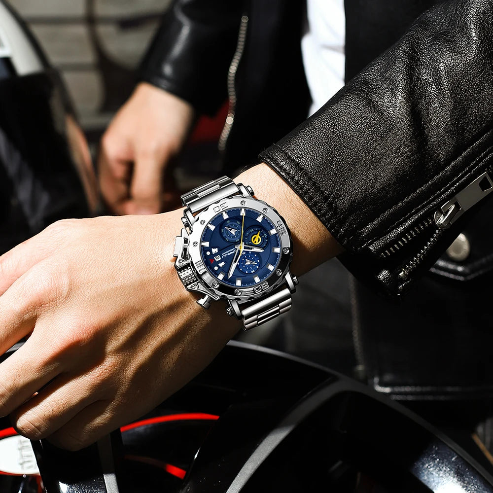 CRRJU Watch for Men Top Brand Luxury Big Dial Stainless Steel Waterproof Chronograph Wristwatches with Date Relogio Masculino