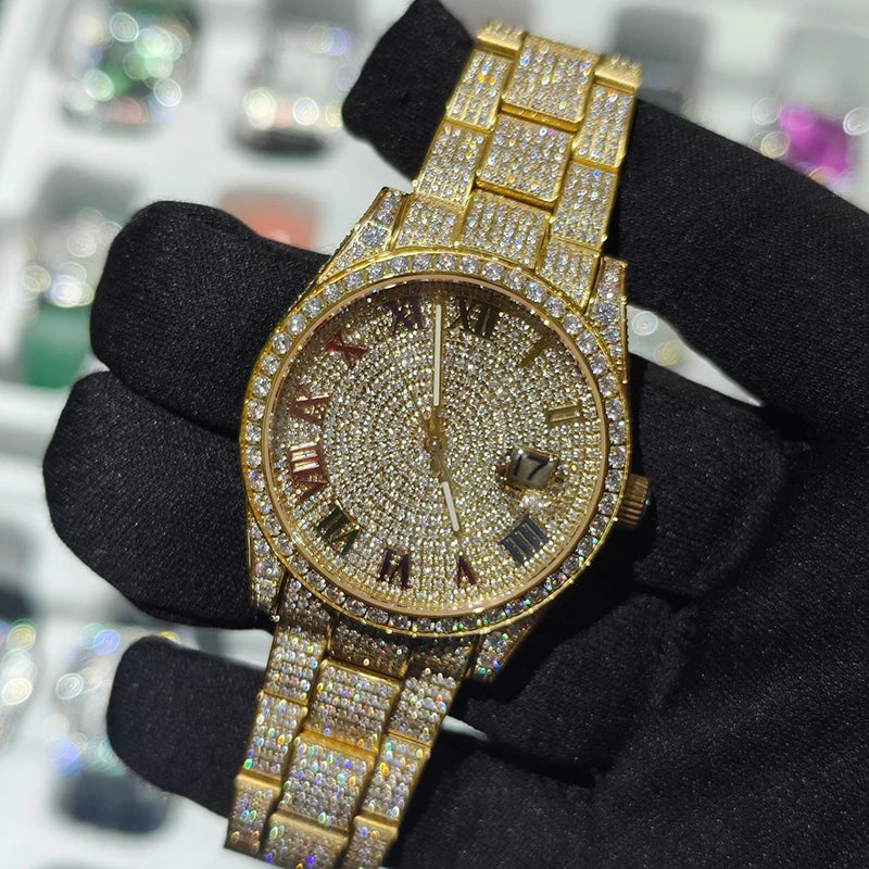Hip Hop Bust Down Custom Automatic Mechanical Watches Luxury Brand Gold Iced Out VVS Moissanite Diamond Watch for Men ODM OEM