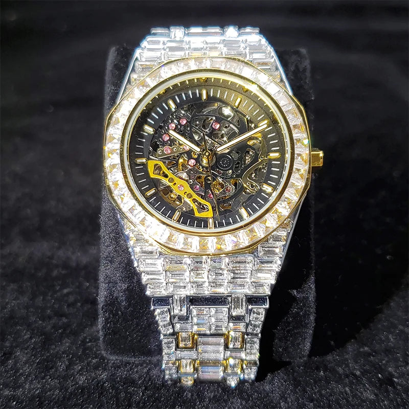 Luxury Automatic Watch For Men Hip Hop Diamond Skeleton Mechanical relogio masculino Ice Out waterproof Man Watches Dropshipping