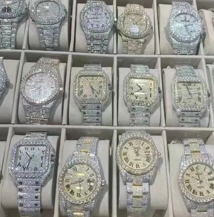 Lced Out VVS Moissanite Watches Diamond Automatic Movement Luxury Handmade Fully Ice Out Diamond Hip Hop Watches