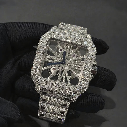 Buss Down Moissanite Watch Supplier Stainless Steel Mechanical Watches for Men Luxury Iced Out Vvs With Box