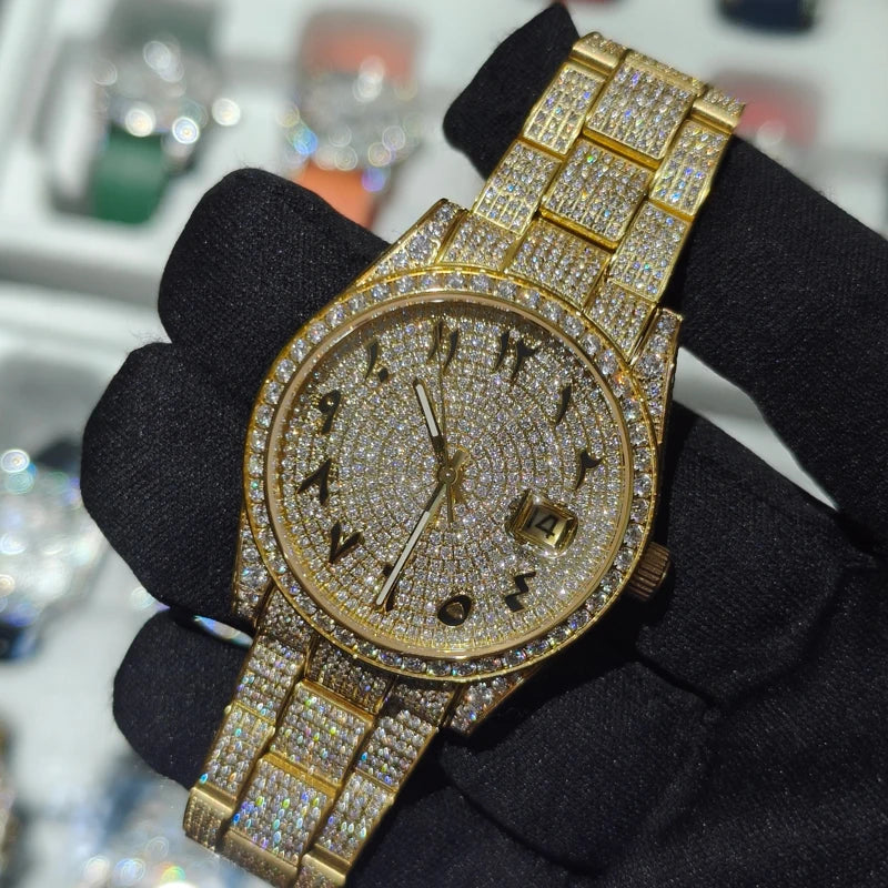 Hip Hop Bust Down Custom Automatic Mechanical Watches Luxury Brand Gold Iced Out VVS Moissanite Diamond Watch for Men ODM OEM