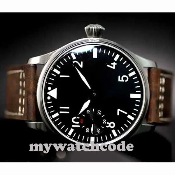 44mm Top Classic Black Dial Luminous Marks Asia 6497 Movement Mechanical Watches Hand Winding Mens Watch Relogio Masculino