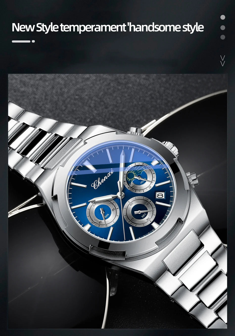 Men's Watches Classic Multifunctional Chronograph Sports Watch Top Luxury Stainless Steel Waterproof Luminous Quartz Wristwatch
