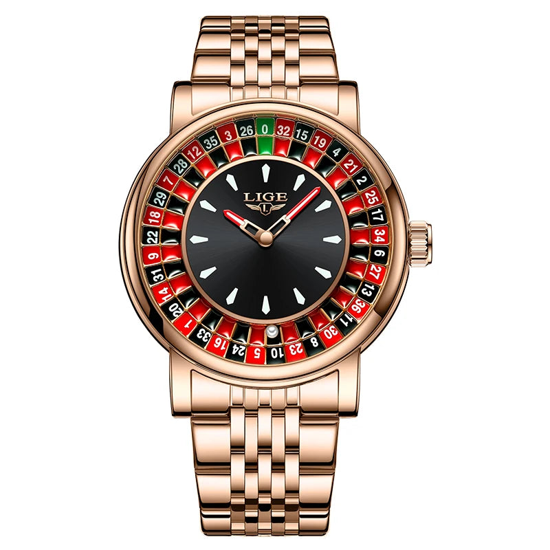 LIGE Men Watch Top Brand Luxury Arabic Numerals Rotating Dial Roulette Quartz Watches For Men Waterproof Luminous Man Wristwatch