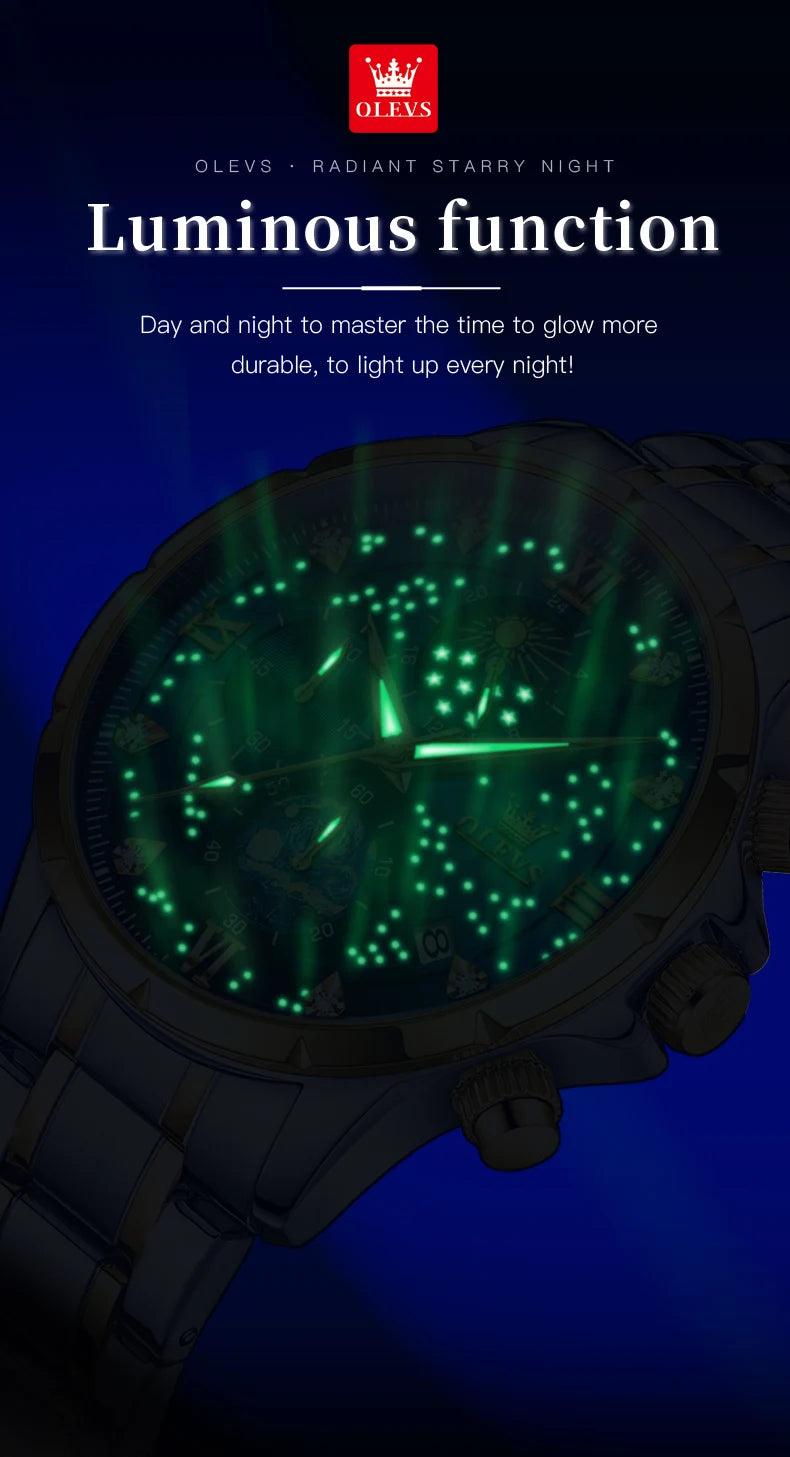 OLEVS 9807 New Mens Watches Original Quartz Watch Multifuncion Chronograph Watch For Man Waterproof Luminous Mens Gifts Freebie