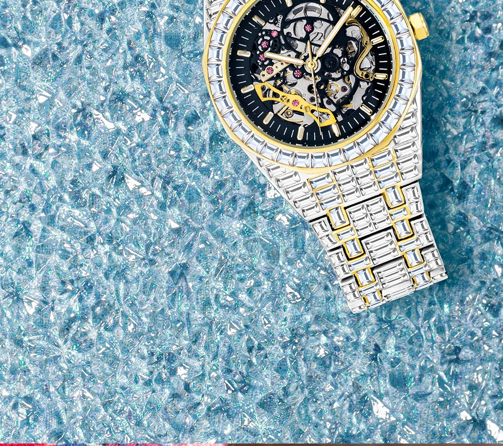 Luxury Automatic Watch For Men Hip Hop Diamond Skeleton Mechanical relogio masculino Ice Out waterproof Man Watches Dropshipping