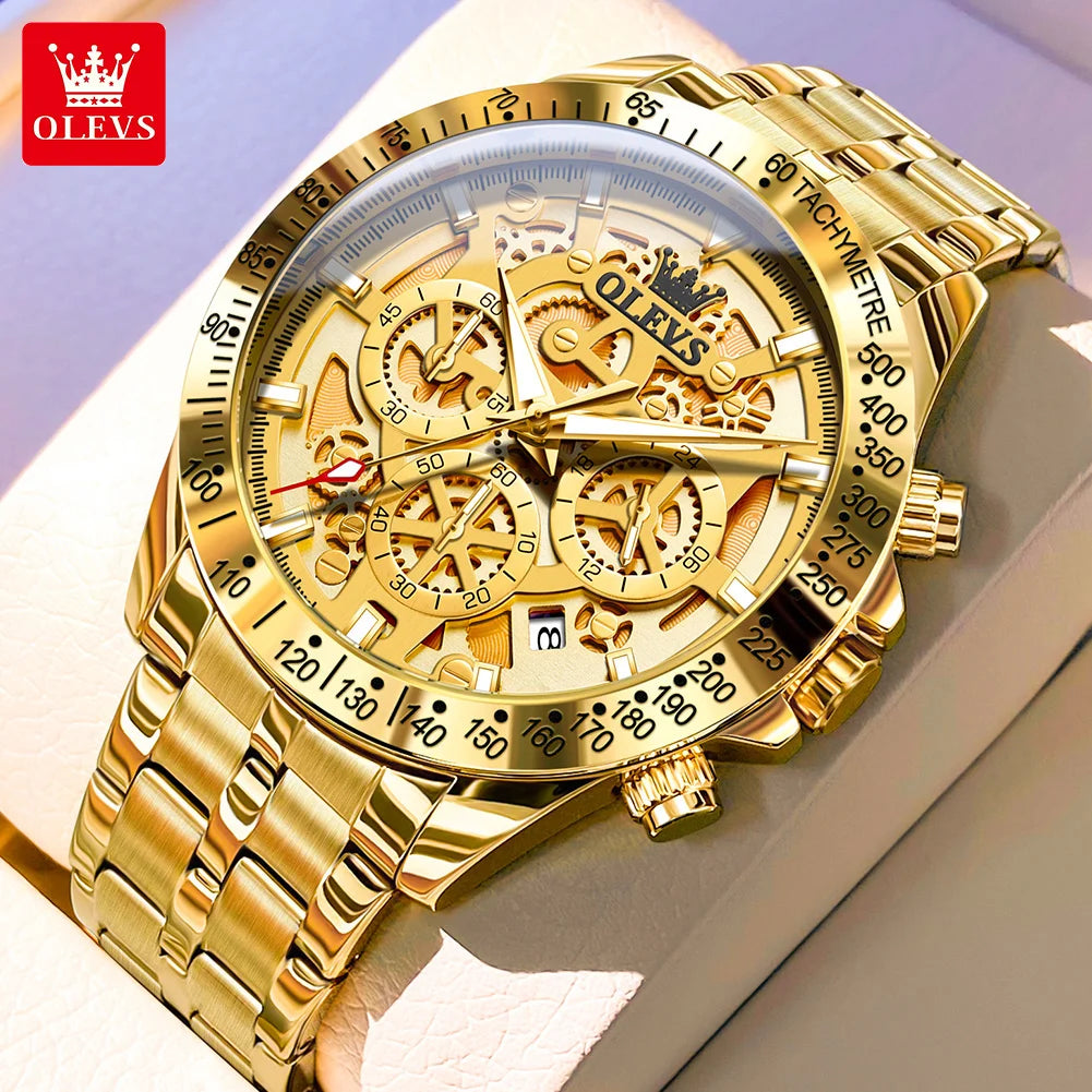 OLEVS 9913 Man Watches 44mm Big Dial Luxury Business Quartz Watch For Men Waterproof Luminous Chronograph Fashion Men Hand Clock