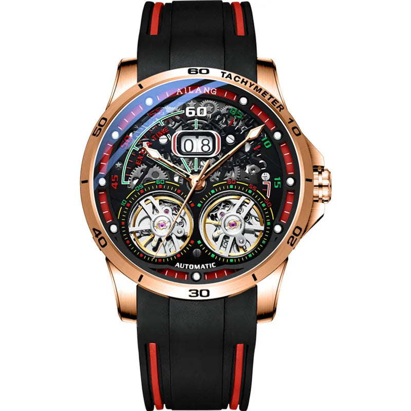 Luxury Sports Double Tourbillon Watches for Men Fashion Calendar Mechanical Watch Waterproof Luminous Clock Mens