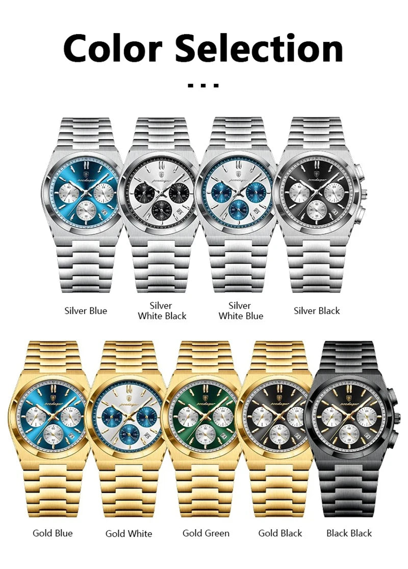Classical Stop Watch Men Watches 2024 Luxury Sport Three-Eyes Multifunction Quartz Wristwatch Man Clock Waterproof Luminous Date