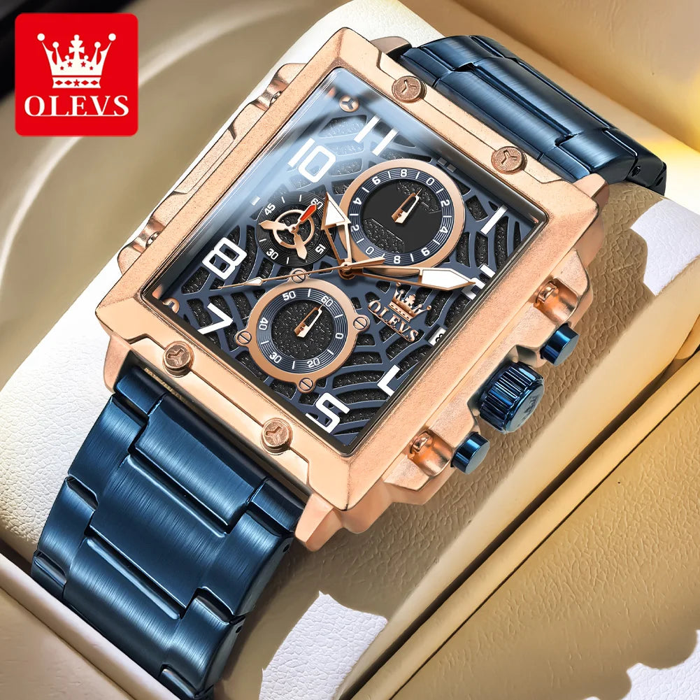 OLEVS 2958 Men Watch Fashion Business Square Quartz Watch Luxury Brand Waterproof Chronograph Formal Sports Men Watch Box Reloj