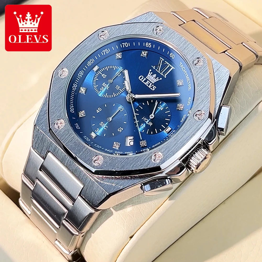OLEVS Men's Watches Classic Luxury Top Brand Fine Steel Original Quartz Wristwatch for Man Waterproof Luminous Date Chronograph