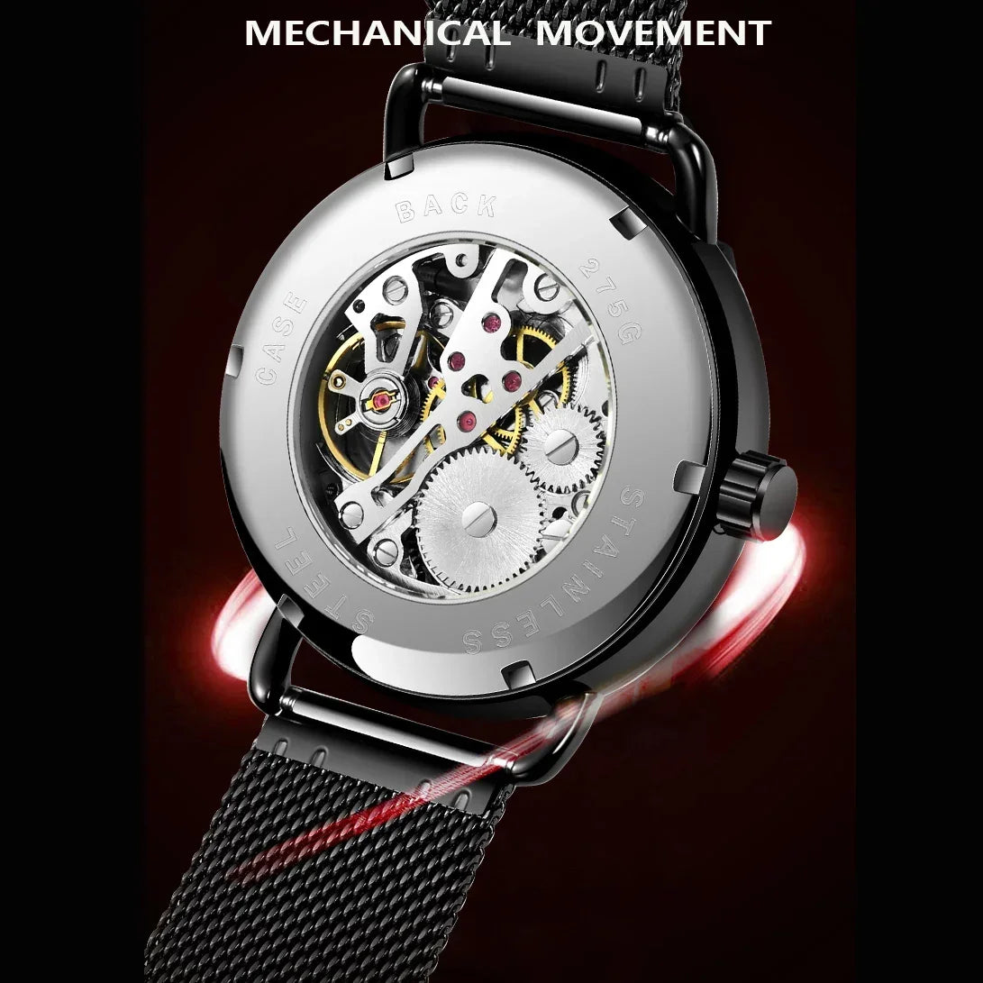 Luxury Brands SKROX Ultra-Thin Mechanical Men's Watch High-End Elegant Design with Mesh Strap Manual Movement Wind-Up Clockwork