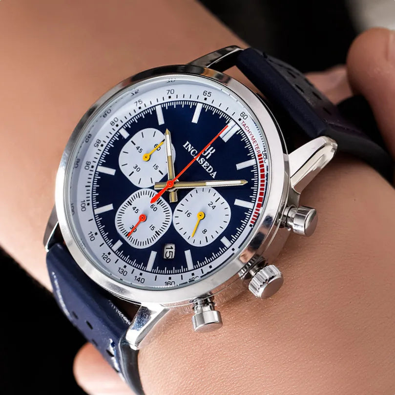 Luminous Couple Watch Chronograph Quartz Leather Multifunctional Sports Waterproof with Date Display