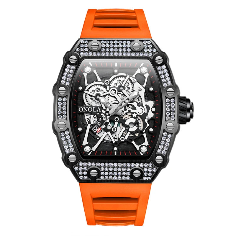 2022 New Men's Watch ONOLA Fashion Luxury Diamond Inlaid Design Quartz Waterproof Tape Watches Men Relogio Masculino Clock