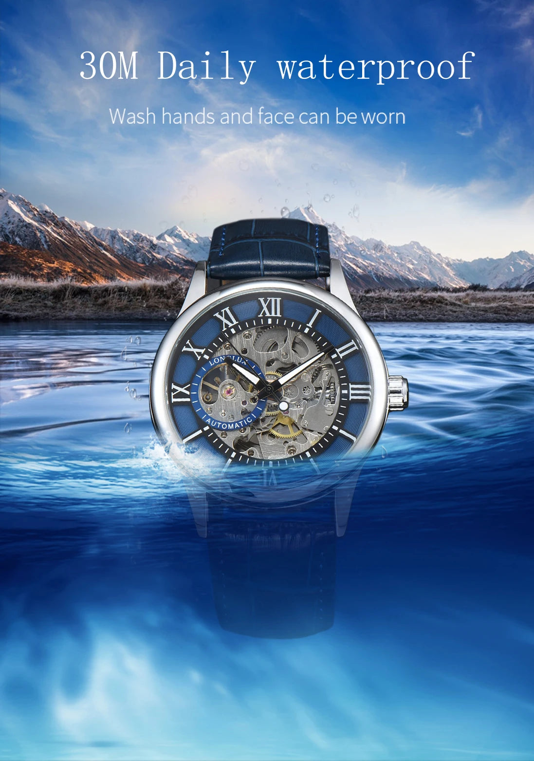 Men automatic watch luxury rome mechanical watches waterproof skeleton noctilucent leather mens watch choice of gift giving