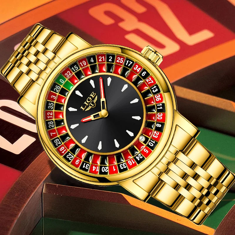 LIGE Unique Creative Men's Watches Fashion Casual Stainless Steel Rotating Dial Roulette Waterproof Classic Quartz Man Watch New