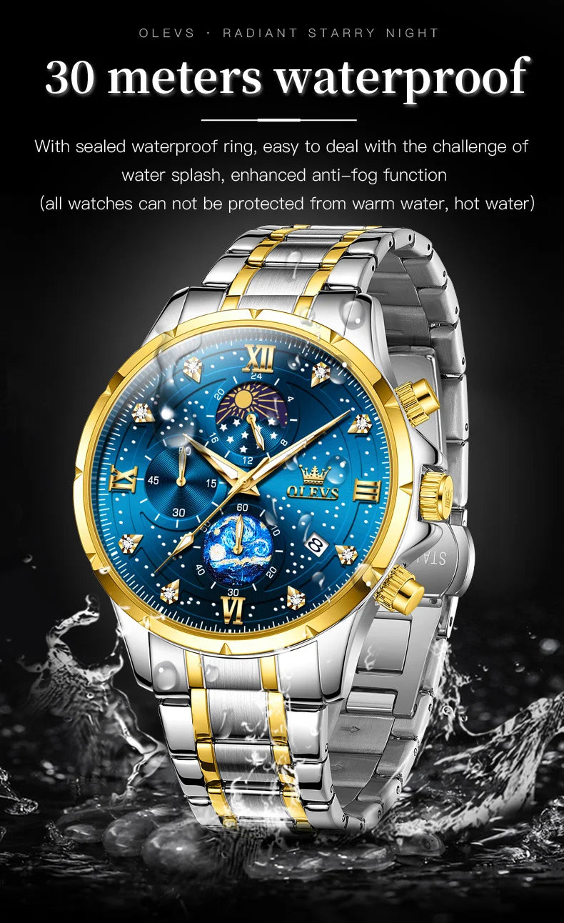 OLEVS 9807 New Mens Watches Original Quartz Watch Multifuncion Chronograph Watch For Man Waterproof Luminous Mens Gifts Freebie
