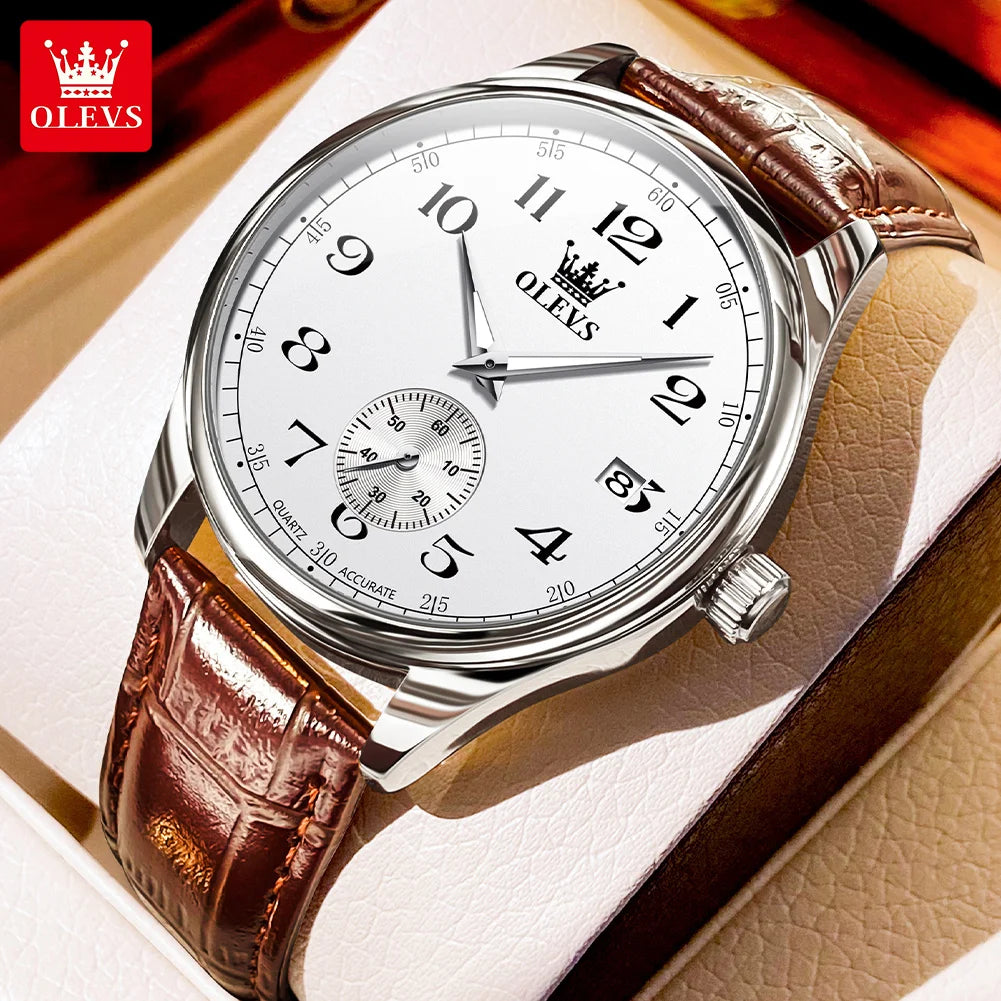 OLEVS 3622 Chronograph Quartz Watch for Men Fashion Leather Strap Luminous Waterproof Classic Digital Dial Top Men's Wristwatch