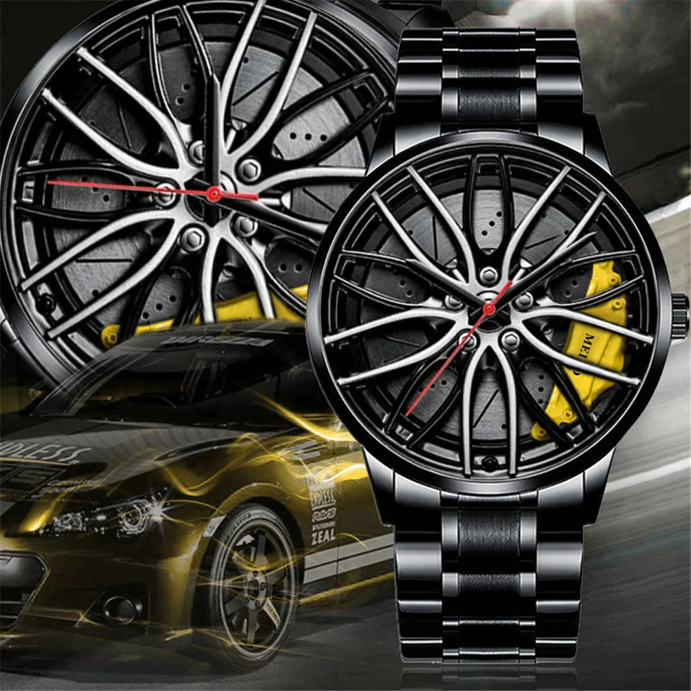 2025 Top Men Leather Watches Men Car Wheel Hub Stainless Steel Quartz Watch For Mens Military Sports Watch Relogio Masculino