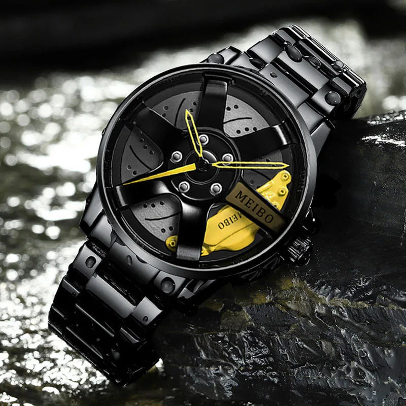 2025 Top Men Leather Watches Men Car Wheel Hub Stainless Steel Quartz Watch For Mens Military Sports Watch Relogio Masculino