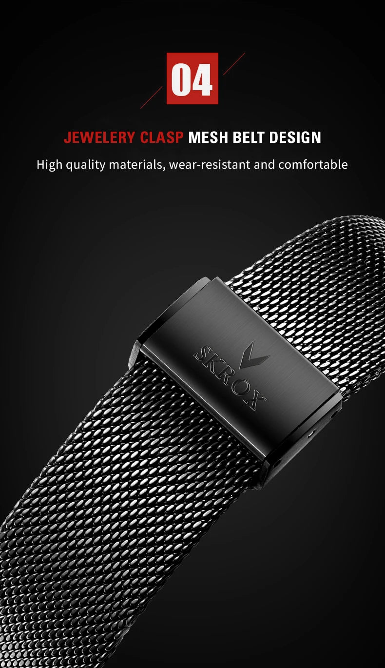 Luxury Brands SKROX Ultra-Thin Mechanical Men's Watch High-End Elegant Design with Mesh Strap Manual Movement Wind-Up Clockwork