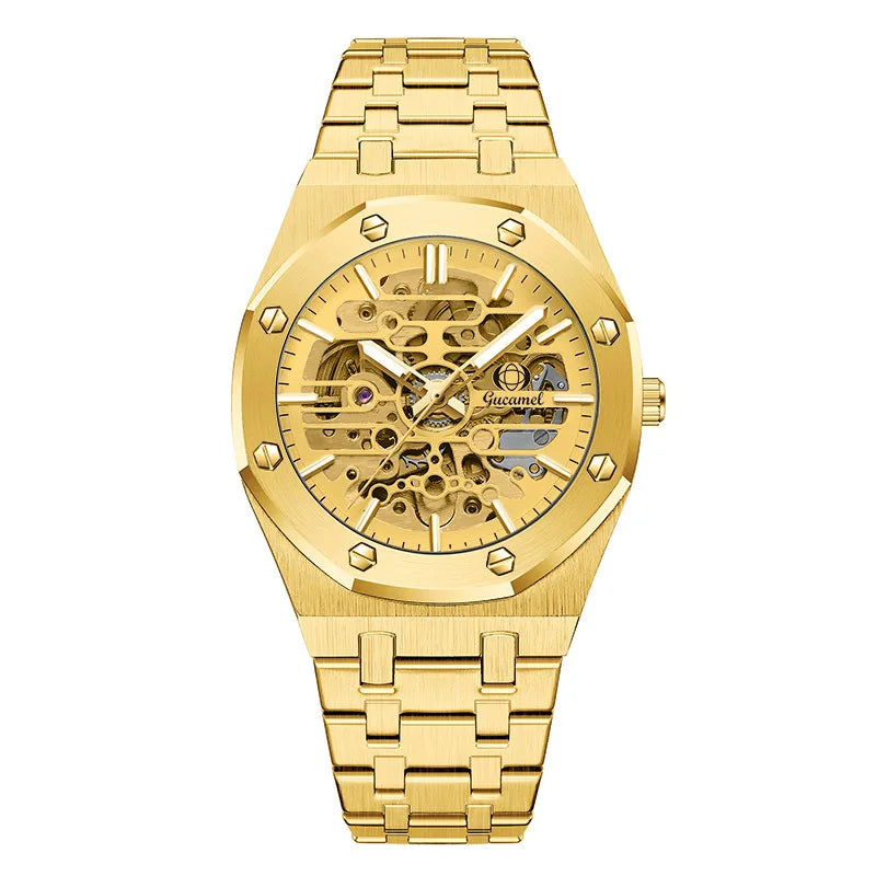 Luxury Men’s Automatic Mechanical Watch, Skeleton Design Self-Winding Wristwatch, Hot-Selling Export Business Watch