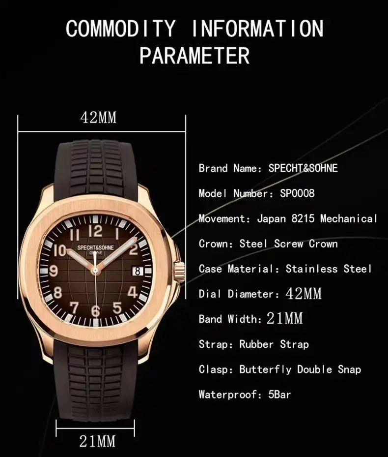 Specht&Sohne Luxury Fashion Business Sports Men's Watch Miyota8215 Motor Waterproof Luminous Grey  Tape Watch Relogio Masculino