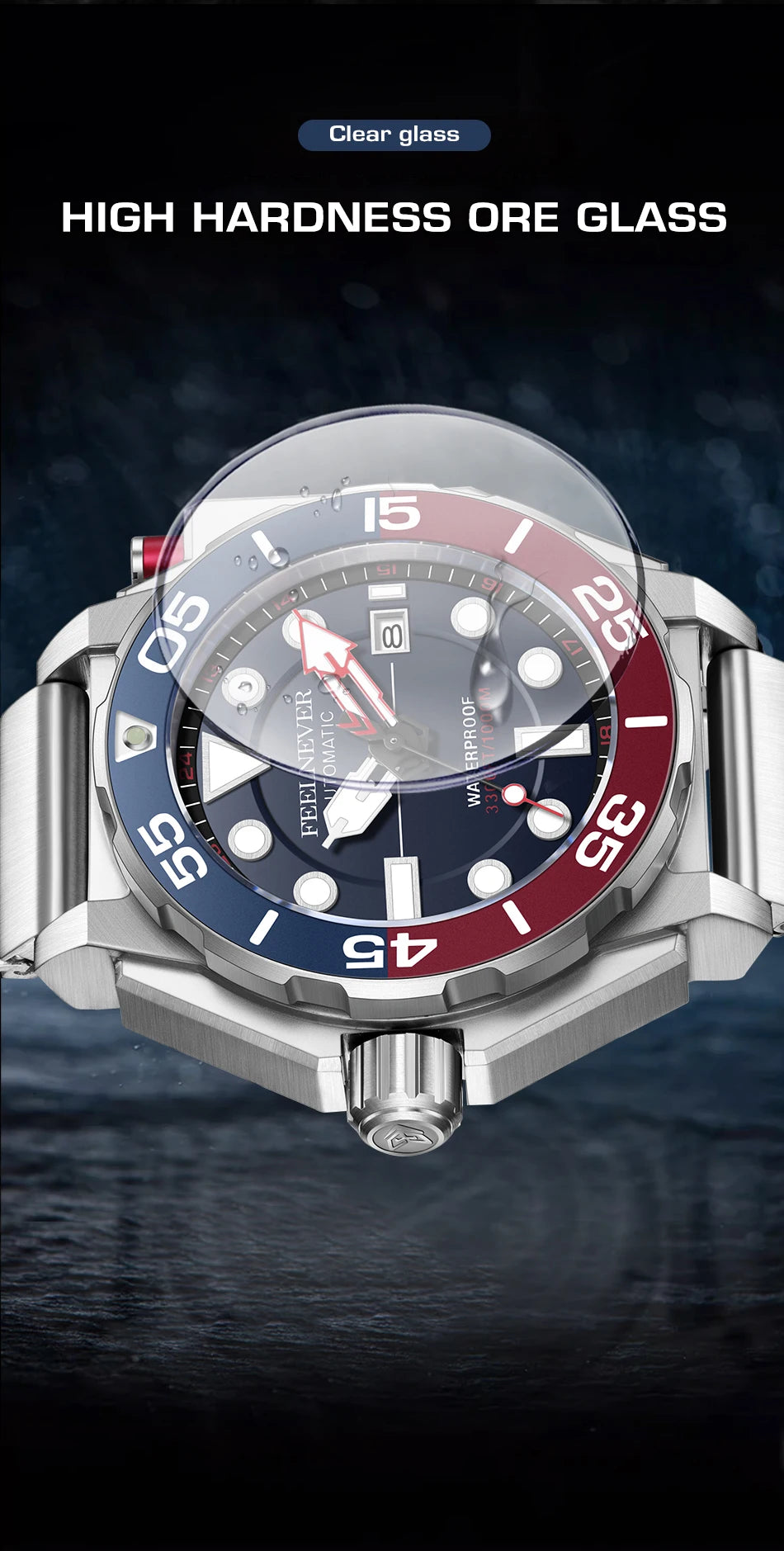 LIGE Top brand luxury watches mens automatic mechanical watch luminous large dial 1000M Gift waterproof relogios masculino+BOX