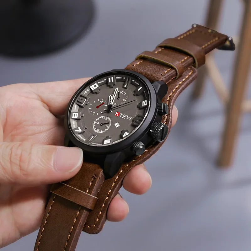 Retro Men's Watches High-end Luxury Man Watch PU Leather Strap Date Business Quartz Watch Big Dial Military tactical Wristwatch