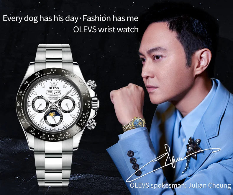 OLEVS 6654 Mens Watch Chronograph Automatic Mechanical Wristwatch Light Luxury Waterproof Luminous Function Brand Watch for Man