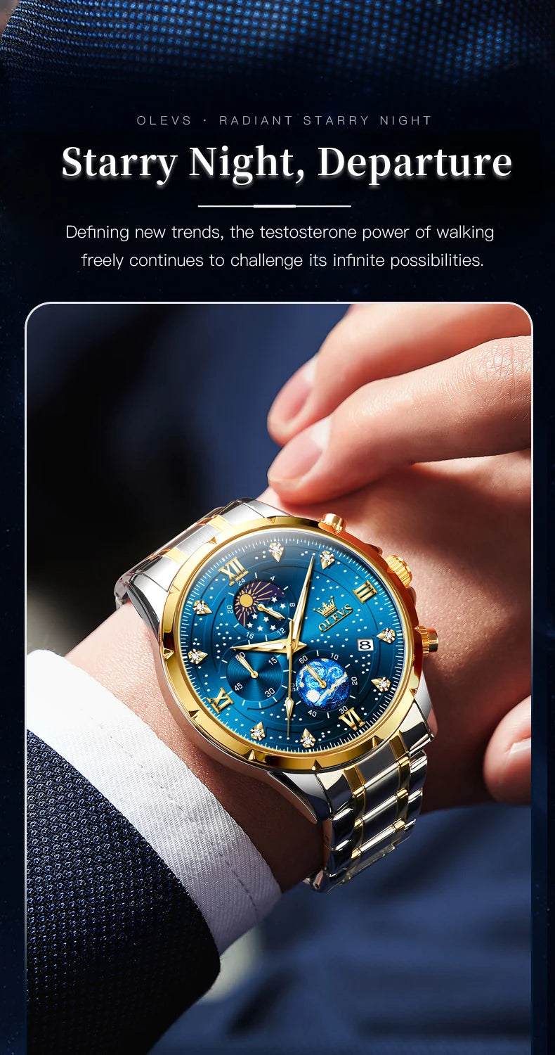 OLEVS 9807 New Mens Watches Original Quartz Watch Multifuncion Chronograph Watch For Man Waterproof Luminous Mens Gifts Freebie