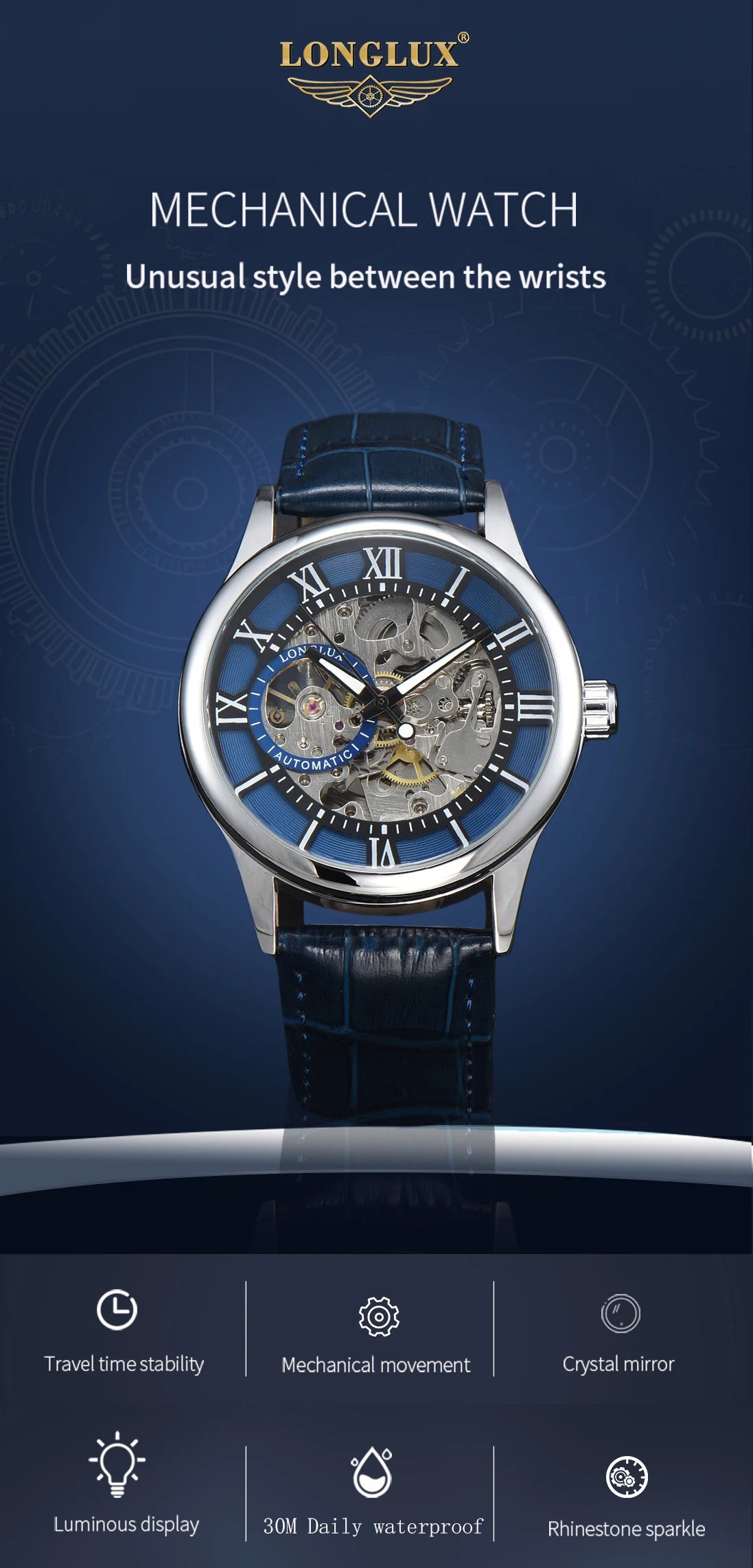 Men automatic watch luxury rome mechanical watches waterproof skeleton noctilucent leather mens watch choice of gift giving