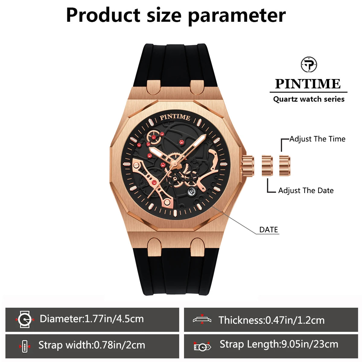 Premium Luxury Sports Watch for Men Water Resistant Automatic Mechanical Stone Style Timepiece Men's Wristwatch Retro Watch