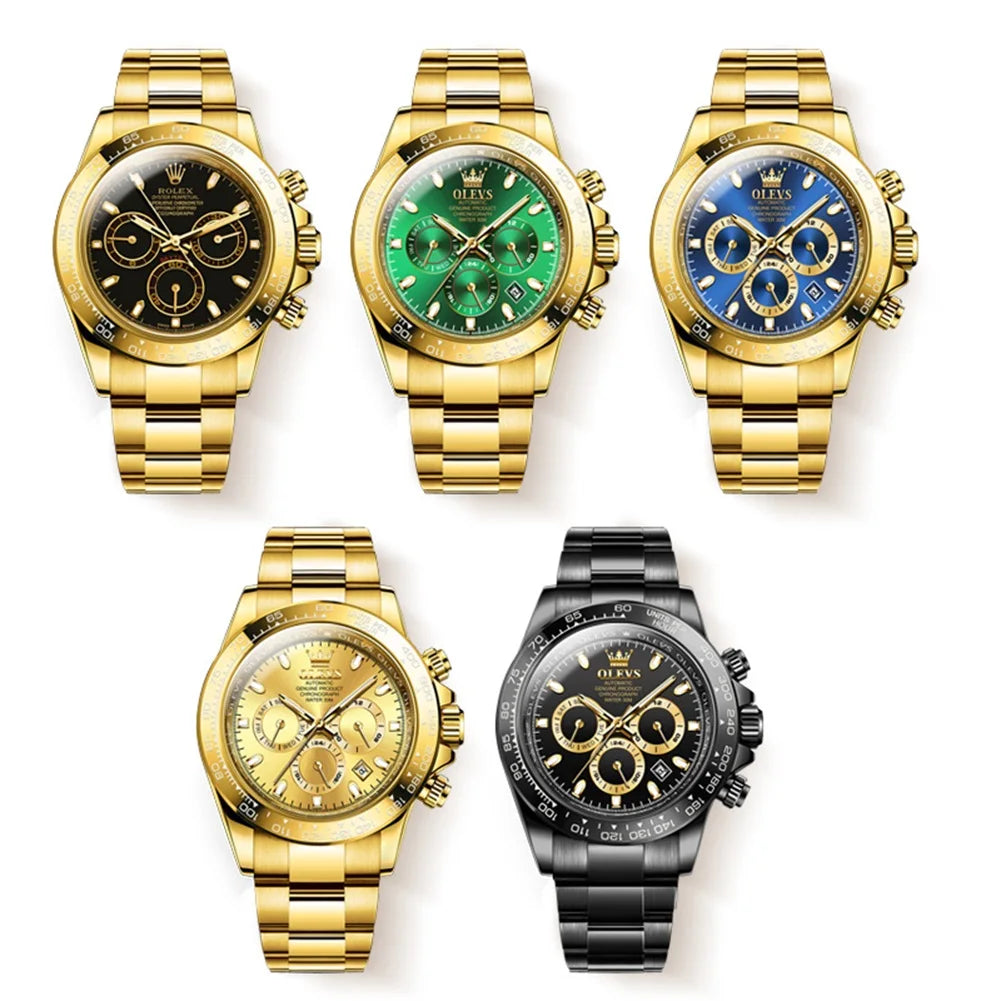 OLEVS Men's Watches Classic Luxury Automatic Mechanical Original Wristwatch for Man 24 Hour Week Date Display Waterproof Fashion