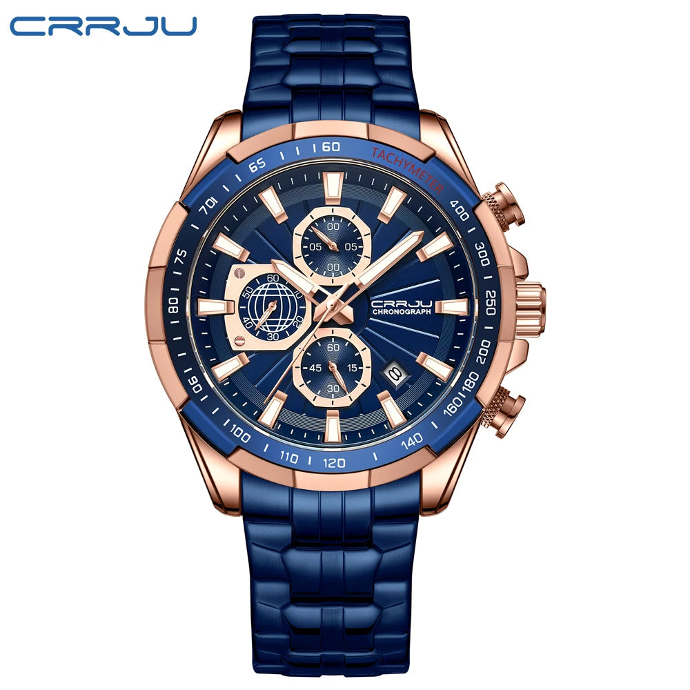 CRRJU Men's Watches Fashion Business Multifunction Quartz Chronograph with Auto Date and Luminous Hands Relogio Masculino