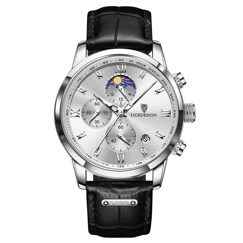 LIGE New Casual Men Watch Luxury Leather Waterproof Sport Quartz Wristwatch Chronograph Military Watch for Men Relogio Masculino