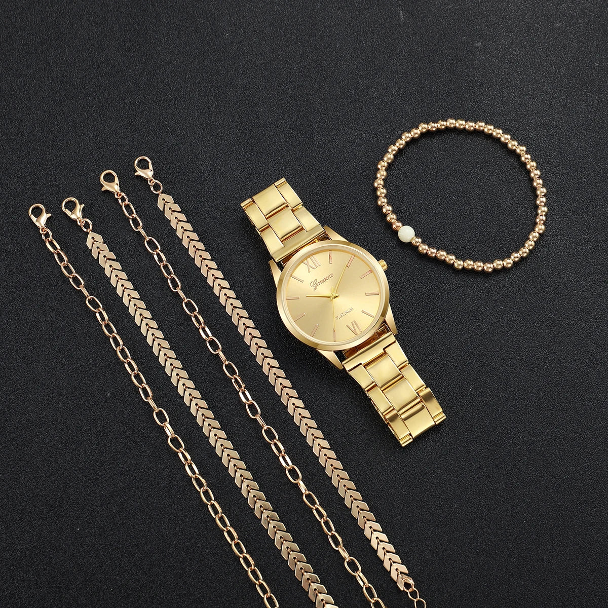 3/6PCS Fashion Women Watches Simple Roma Dial Analog Quartz Wristwatch Bracelets Set Reloj Mujer（Without Box）