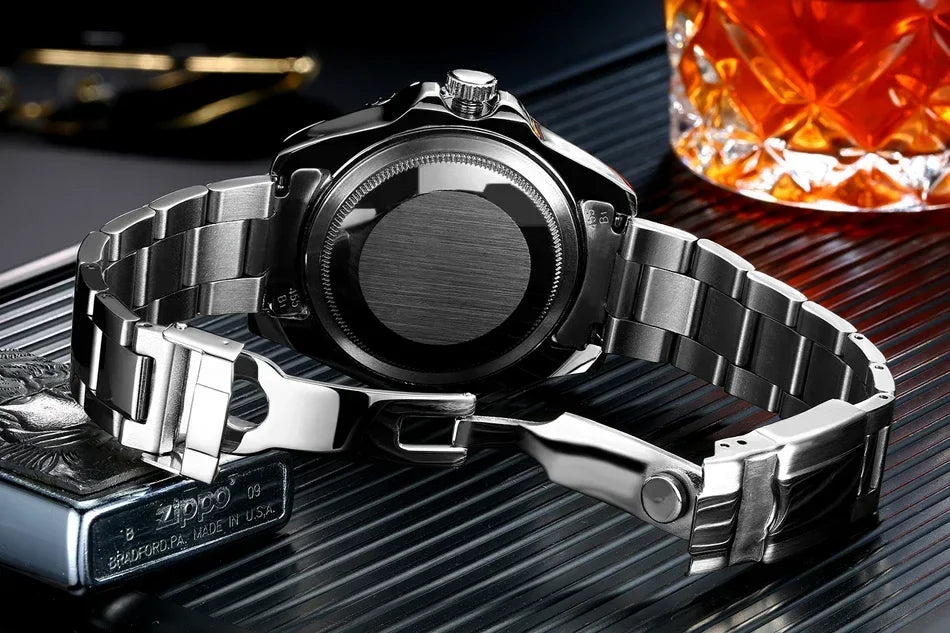 Automatic Watches for Men Mechanical Self Wind Movement Stainless Steel Gold Gradient Black Blue Date Reloj Hombre Baratos