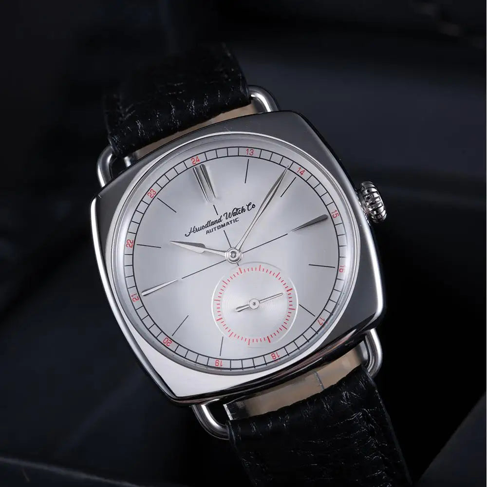 Hruodland 2024 New Retro Men's Automatic Mechanical Watches F028 Stainless steel brown leather Waterproof 10Bar reloj hombre