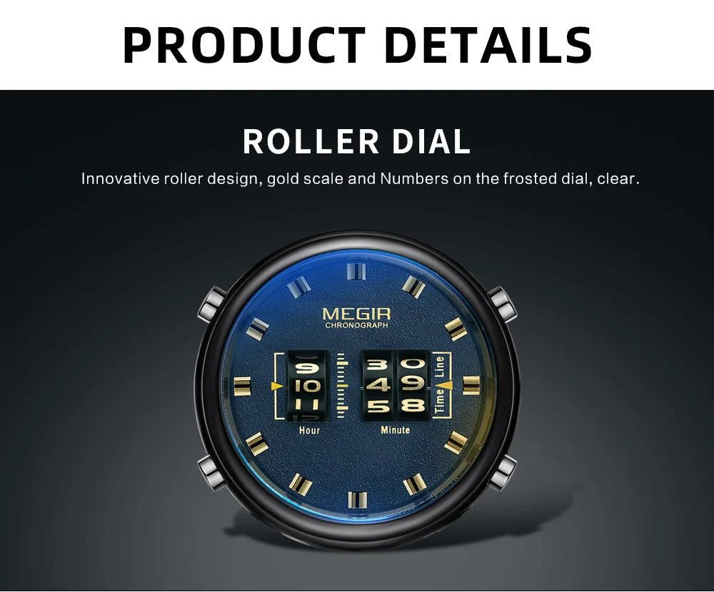 MEGIR Luxury Brand Men Sport Casual Watches Leather Strap Digital Roller Pointer Quartz Wristwatch Clock Relogio Masculino 2137