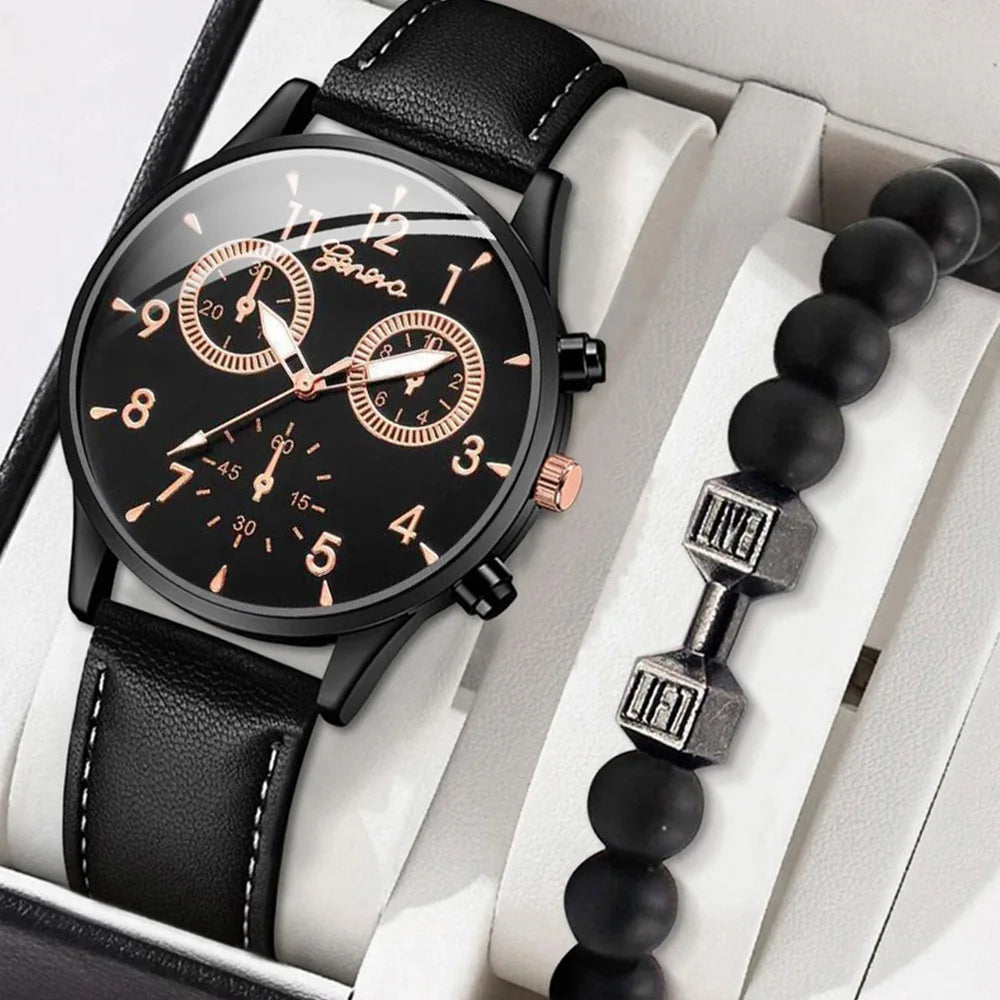 New Hip Hop Mens Fashion Watches Luxury Male Clock Wristwatch Sport MensWrist Watch Bracelet Set Relogio Masculino