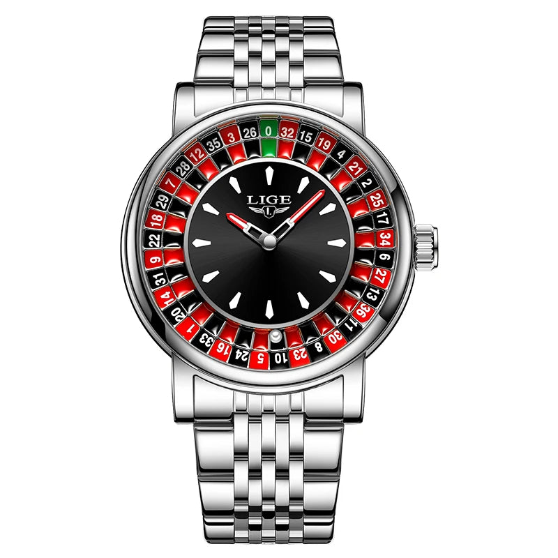 LIGE Unique Creative Men's Watches Fashion Casual Stainless Steel Rotating Dial Roulette Waterproof Classic Quartz Man Watch New