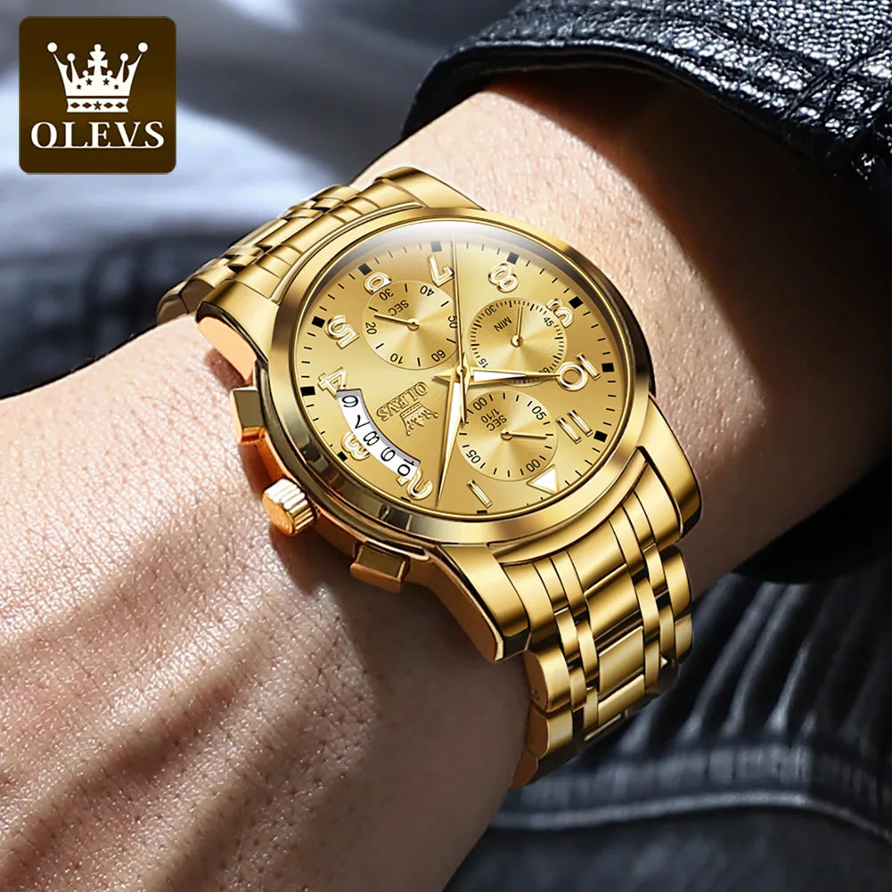 OLEVS Men's Watches Top Brand Luxury Fashion Fine Steel Original Quartz Wristwatch Waterproof Luminous Date Chronograph reloj